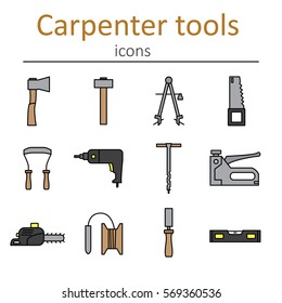 A set of carpenter tools in the style of the line. Vector illustration.