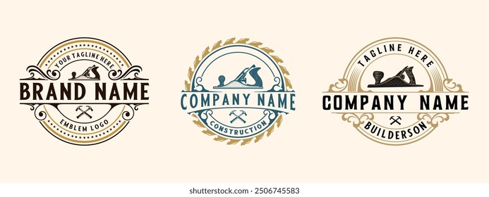 SET carpenter vintage logo design. handcraft and saw icon, for carpentry, furniture, construction and home improvement.