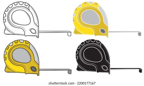 Set of Carpenter's measuring tape isolated on white background. Repair tool. Vector illustration