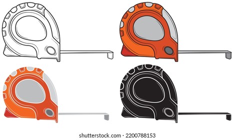 Set of Carpenter's measuring tape isolated on white background. Repair tool. Vector illustration