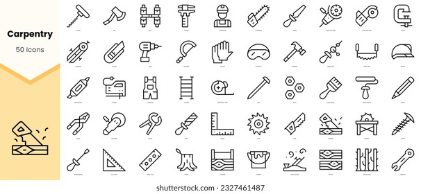 Set of carpentry Icons. Simple line art style icons pack. Vector illustration