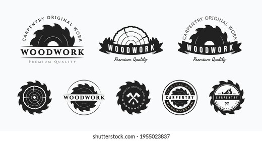 Set of carpentry vector illustration logo design. Bundle of vintage carpentry badge and emblem concept