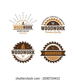 Set of carpentry vintage logo vector. Unique woodwork badge, label and stamp design.
