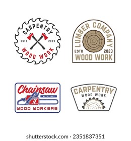 set carpentry wood work badge logo vector illustration. for printing, stickers, labels, company logos