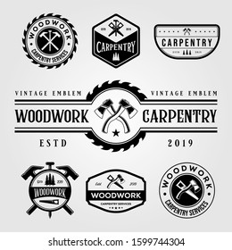 set of carpentry woodwork vintage logo craftsman vector illustration design