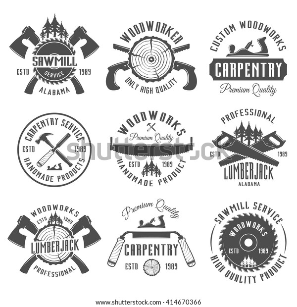 Set Carpentry Woodworkers Lumberjack Sawmill Service Stock Vector ...