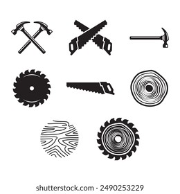 Set of Carpentry, woodworking icon retro vintage vector logo design.