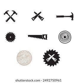 Set of Carpentry, woodworking icon retro vintage vector logo design.