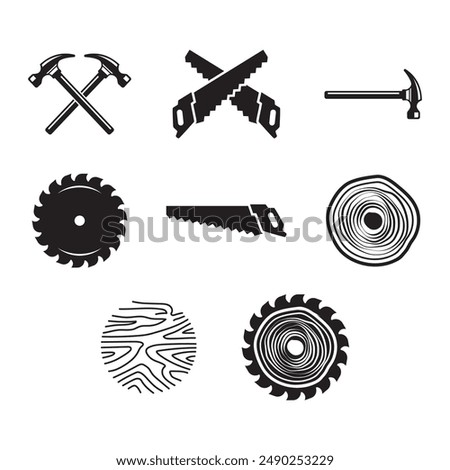 Set of Carpentry, woodworking icon retro vintage vector logo design.