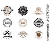 Set of Carpentry, woodworking retro vintage vector logo design.