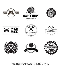 Set of Carpentry, woodworking retro vintage vector logo design.