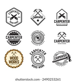 Set of Carpentry, woodworking retro vintage vector logo design.