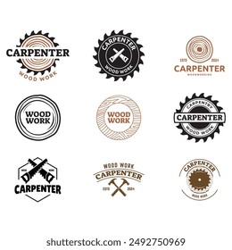 Set of Carpentry, woodworking retro vintage vector logo design.