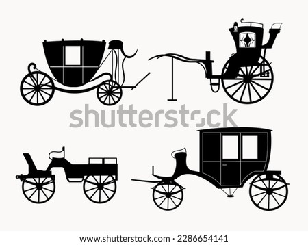 Set of carriage silhouettes on white background. Land vehicle vector illustration