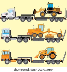Set carriers of cargo platform. The bulldozer is transported to the place of road works