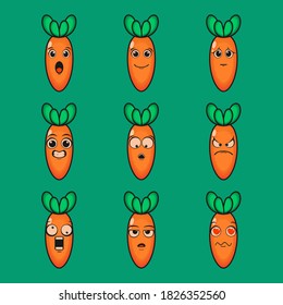 Set of carrot cartoon character expression. Cute carrot with emotion. Illustration vector