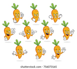 A set of Carrot character design or Carrot mascot, perfect for logo, web and print illustration