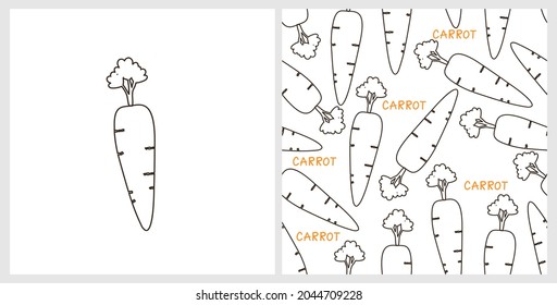 Set of carrot icons and seamless pattern on white background vector illustration.