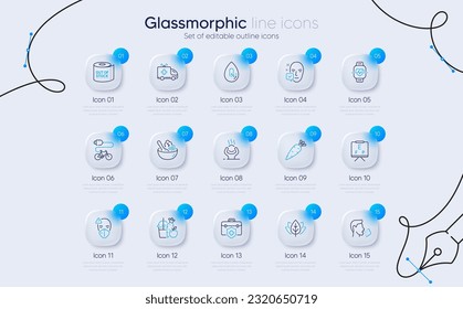 Set of Carrot, Juice and No alcohol line icons for web app. Toilet paper, Organic tested, Salad icons. Medical mask, Electric bike, Cardio training signs. Difficult stress. Vector