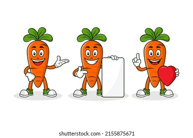 Set carrot mascot cartoon character design illustration collection