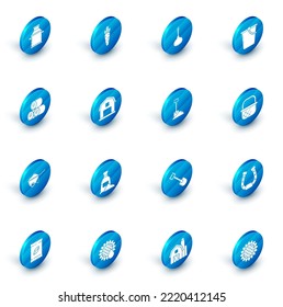 Set Carrot, Onion, Bucket, Roll of hay, Wheelbarrow with dirt, Farm House concept, Shopping basket and Shovel the ground icon. Vector