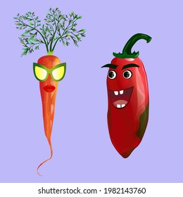 set carrot and pepper holopeno face smile