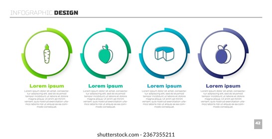 Set Carrot, Plum fruit, Cheese and . Business infographic template. Vector