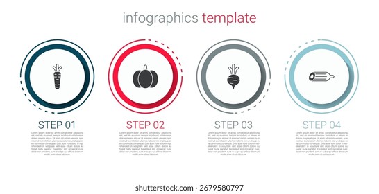 Set de zanahoria, calabaza, remolacha y pepino fresco. Plantilla de infografía de negocios. Vector