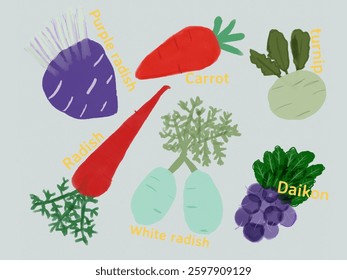 A set of carrots in cute hand drawn style