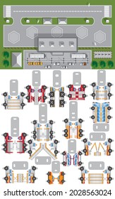 Set of cars for the airfield. Set for handmade. Set for the game. Vector illustration.