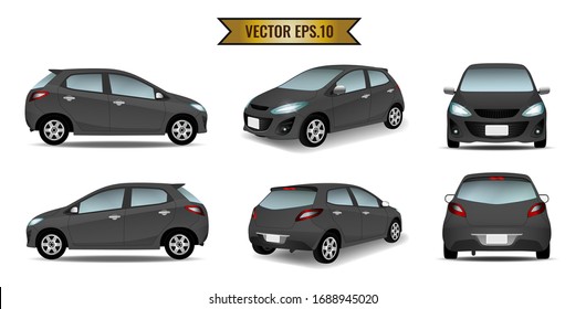 Set of cars in black color isolated on the background. Ready to apply to your design. Vector illustration.
