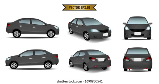 Set of cars in black color isolated on the background. Ready to apply to your design. Vector illustration.