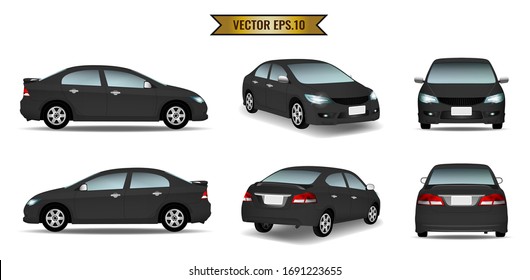 Set of cars in black color isolated on the background. Ready to apply to your design. Vector illustration.