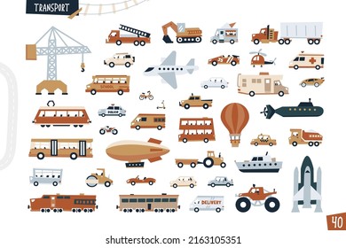 Set of cars. Cartoon funny illustration isolated on white background. Vector art collection