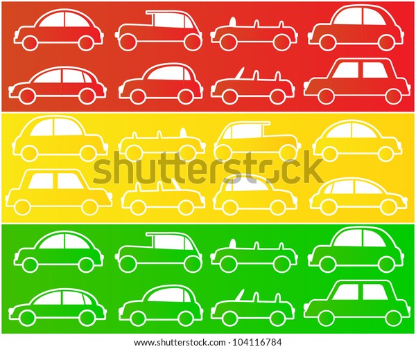 set of cars in colors\
of traffic lights