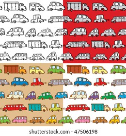 Set of cars doodles seamless