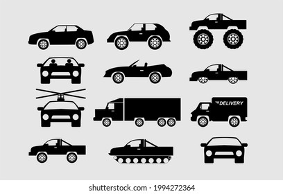 conjunto de diseño de vectores de iconos de coches.