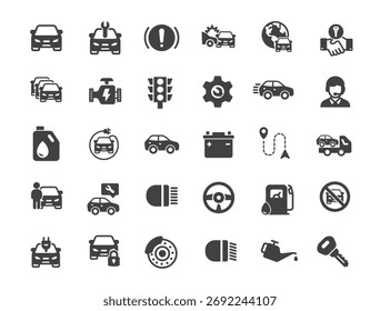 Conjunto de iconos de coches. Serie de iconos sólidos