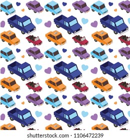 set cars isometric pattern background