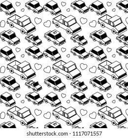 set cars isometric pattern background