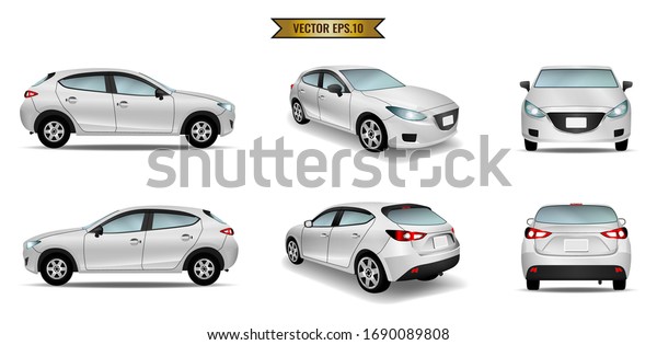Set cars\
mockup realistic white isolated on the background. Ready to apply\
to your design. Vector\
illustration.