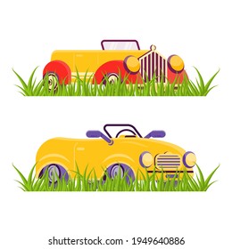 Set of cars on the grass. Vector illustration in flat style.