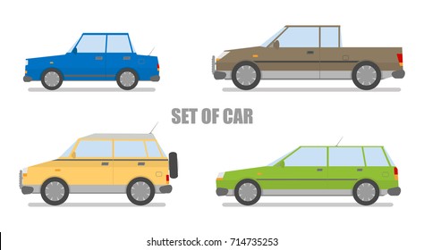 set cars on white background