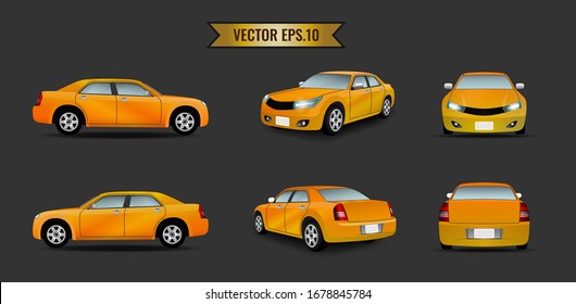 Set of cars orange color isolated on the background. Ready to apply to your design. Vector illustration.