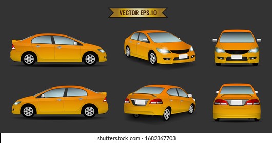 Set of cars orange color isolated on the background. Ready to apply to your design. Vector illustration.