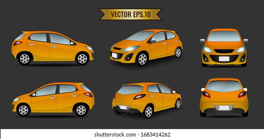 Set of cars orange color isolated on the background. Ready to apply to your design. Vector illustration.