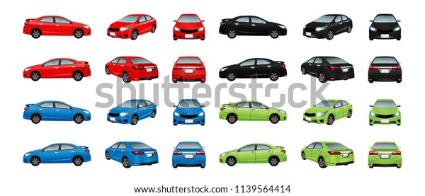 Set cars red\
black blue and green isolate on the background. Ready to apply to\
your design. Vector\
illustration.