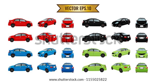 Set cars red\
black blue and green isolate on the background. Ready to apply to\
your design. Vector\
illustration.