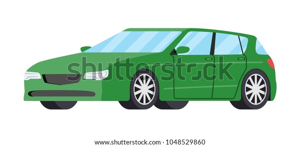Set of cars side view different\
colors. Hatchback car icon detailed. Vector\
illustration.