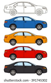 Set of cars, vector flat style. Set of cars, vector thin line style